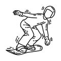 Learn to Snowboard Icon. Doodle Hand Drawn or Outline Icon Style