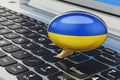 Learn Ukrainian online concept. Speech balloon with Ukrainian flag, 3D rendering