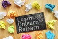 Learn Unlearn Relearn is shown using the text Royalty Free Stock Photo