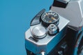 Film SLR camera: exposure counter, film advance lever, shutter release, and film speed dial. Royalty Free Stock Photo