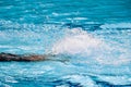 Learning of Asian boy practice swimming with foam board for the teaching at swimming pool. Royalty Free Stock Photo