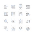 Learning assets line icons collection. curriculum, textbooks, e-books, videos, tutorials, lectures, assignments vector