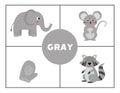 Learning basic primary colors for children. Gray.