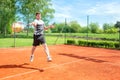Learning the basic tennis forehand shot Royalty Free Stock Photo