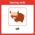 Learning cards for kids. Animals. Yak Royalty Free Stock Photo