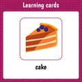 Learning cards for kids. Bakery. Cake. Educational worksheets for kids. Preschool activity