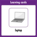 Learning cards for kids. Laptop. Computer. Educational worksheets for kids. Preschool activity