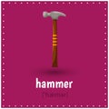 Learning cards for kids. Tool. Hammer. Educational worksheets for kids. Preschool activity