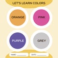 Learning circle shapes with color for kids education. Orange, pink, purple, grey. Special for preschool kids. Activity Royalty Free Stock Photo