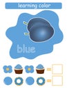 Learning color. Blue. Educational game for children. Color guide whit color name.