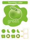 Learning color. Green. Educational game for children. Color guide whit color name.