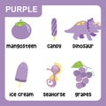 Set of purple color objects. Primary colours flashcard with purple elements. Royalty Free Stock Photo