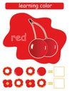 Learning color. Red. Educational game for children. Color guide whit color name.