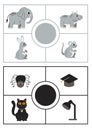 Learning colors worksheet for kids. Gray and black color flashcard.