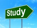 Learning concept: Study on road sign background Royalty Free Stock Photo