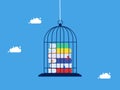 Learning control. A stack of books trapped in a birdcage. education concept Royalty Free Stock Photo