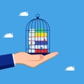 Learning control. A stack of books trapped in a birdcage. education concept Royalty Free Stock Photo