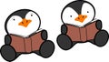 Learning cute baby penguin character cartoon sitting reading set