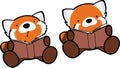 Learning cute baby red panda character cartoon sitting reading set