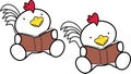 Learning cute baby rooster character cartoon sitting reading set