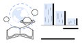 Learning and Data Analysis Represented by an Open Book, Planets, and a Bar Graph Royalty Free Stock Photo