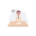 Learning and Education concept. Korean student character Doing Exam on the desk. too difficult, don't understand anything Royalty Free Stock Photo