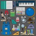 Learning and education equipments on gray background