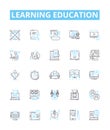 Learning education vector line icons set. Education, Learning, Studying, Knowledge, Instructing, Training, Teaching