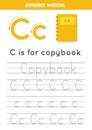 Learning English alphabet for kids. Letter C. Cute kawaii copybook.