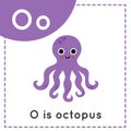 Learning English alphabet for kids. Letter O. Cute cartoon octopus Royalty Free Stock Photo