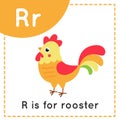 Learning English alphabet for kids. Letter R. Cute cartoon rooster.