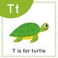 Learning English alphabet for kids. Letter T. Cute cartoon turtle Royalty Free Stock Photo