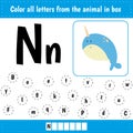 Learning English alphabet. Letters recognition. Color all letters Nn. N is for Royalty Free Stock Photo