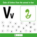 Learning English alphabet. Color all letters Vv. V is for viper Royalty Free Stock Photo