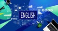 Learning English concept with laptop computer