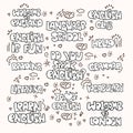 Learning English educational black and white phrases and words. Language school lettering - phrases and expressions