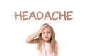 Learning English language vocabulary school card with the word headache Royalty Free Stock Photo