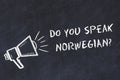 Learning foreign languages concept. Chalk symbol of loudspeaker with phrase do you speak norwegian