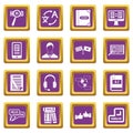 Learning foreign languages icons set purple Royalty Free Stock Photo