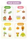 Learning four seasons for kids. Colorful educational worksheet