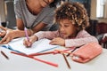 Learning is fun, with the right help. a woman helping her son with his homework at home. Royalty Free Stock Photo