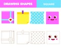 Learning geometric shapes for kids. Square. Handwriting practice figures and forms. Educational worksheet for children and