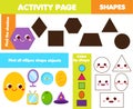 Learning geometric shapes page for kids. Simple Forms Children game set