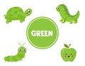 Learning green color for preschool kids. Educational worksheet.