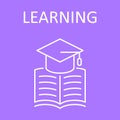 Learning icon banner design. Open book logo illustration vector. Distance online education library webinar certificate. Editable