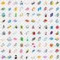 100 learning icons set, isometric 3d style Royalty Free Stock Photo