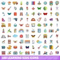 100 learning kids icons set, cartoon style Royalty Free Stock Photo