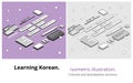 Learning Korean language online, isometric illustration