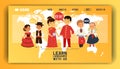 Learning languages online people knowledge studying landing page vector illustrations. International translation concept