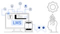 Learning Management System Concept with Digital Technology Elements and Knowledge Development Icons Royalty Free Stock Photo
